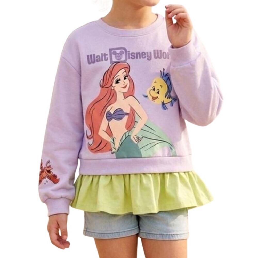 Walt Disney World Park Girls Ariel Ruffle Sweatshirt in Purple/Green, Size 9/10